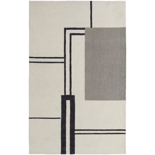 AllModern Nobu Handmade Hand Tufted Ivory/Gray/Black Rug Wayfair